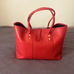 J W HULME, red leather tote, never used, new without tags.